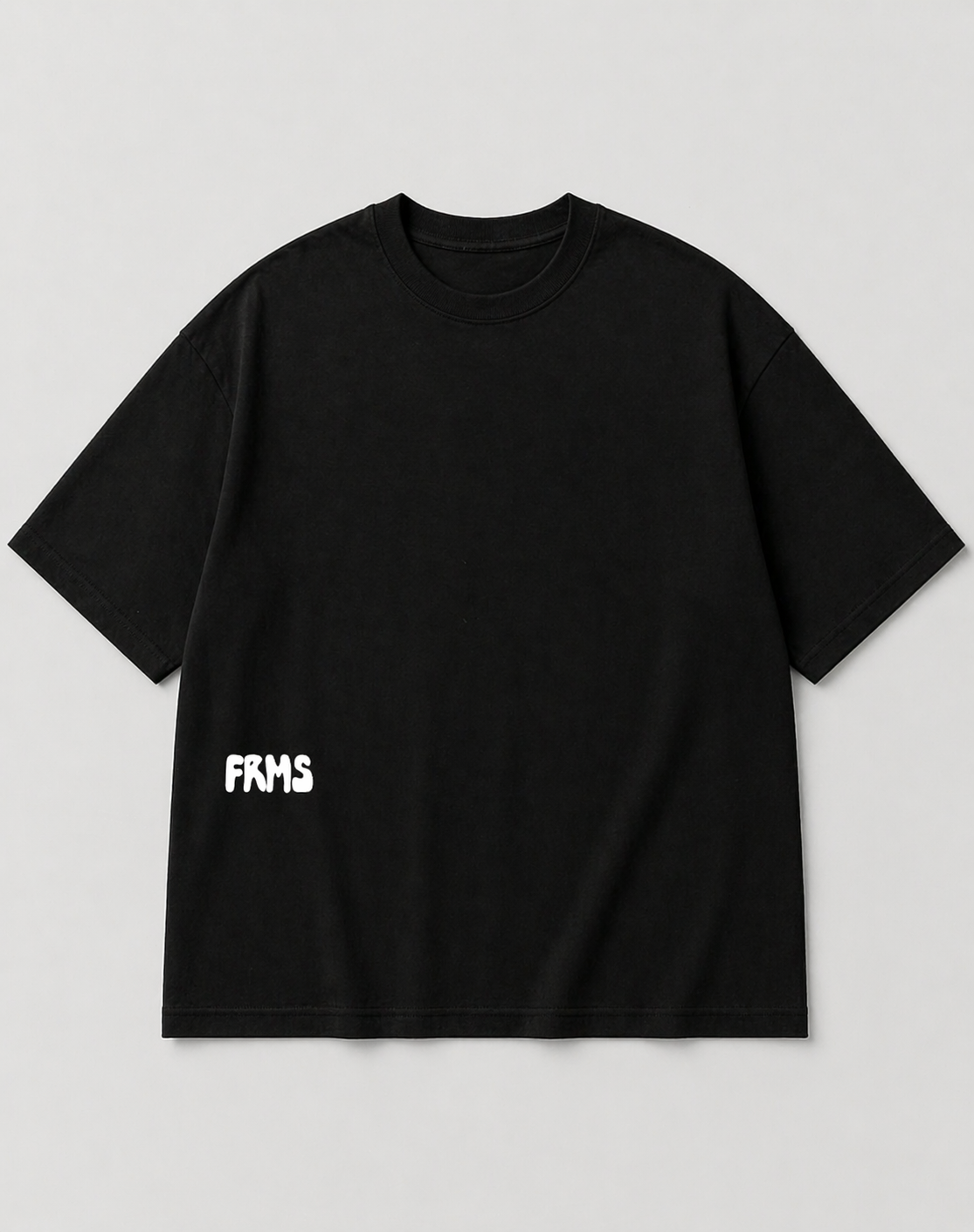 Front view of black FRMS Creative Director Tee