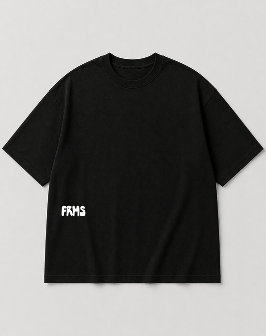 Front view of black FRMS Creative Director Tee